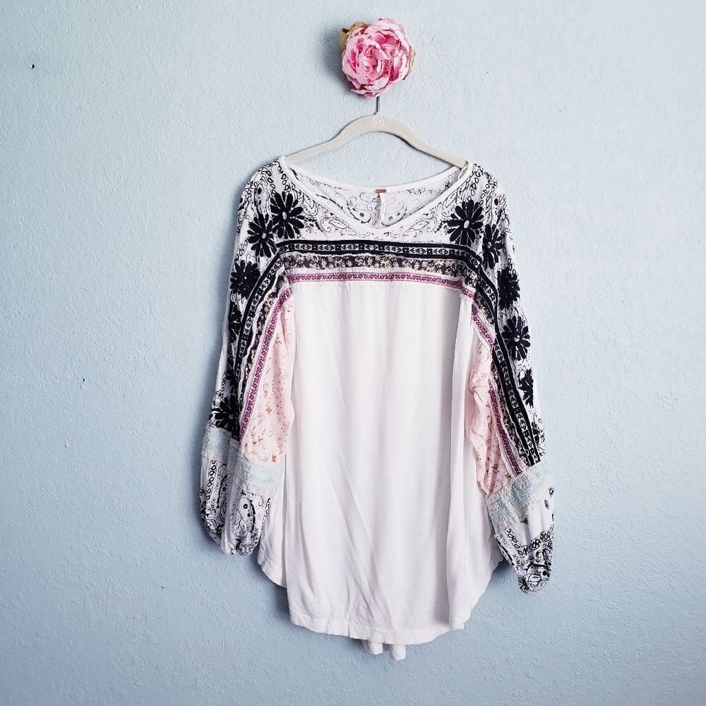 Free People Tripoli Embroidered Long Sleeve Top